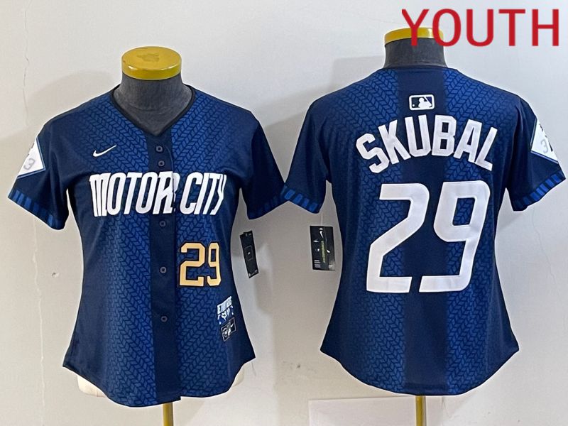 Youth Detroit Tigers 29 Skubal Blue City Edition Nike 2024 MLB Jersey style 2